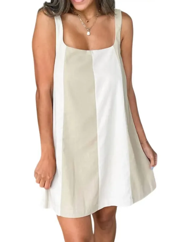 Linen Color Block Sleeveless A-line Mini Dress