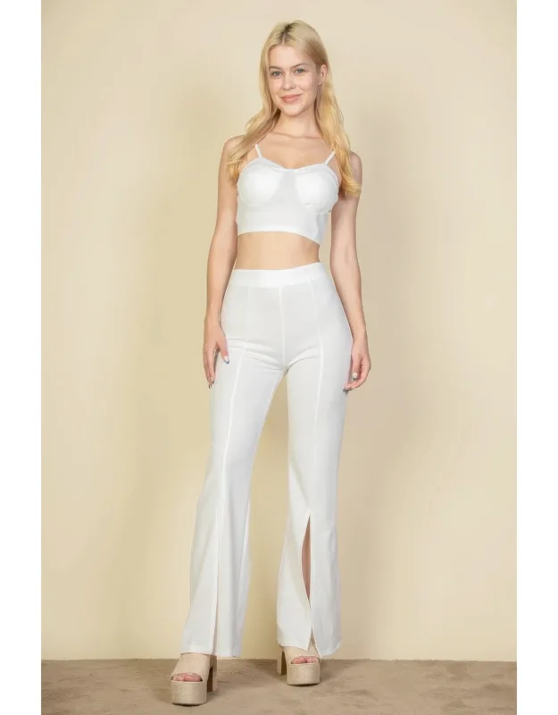 Bustier Crop Top & Front Slit Wide Leg Pants