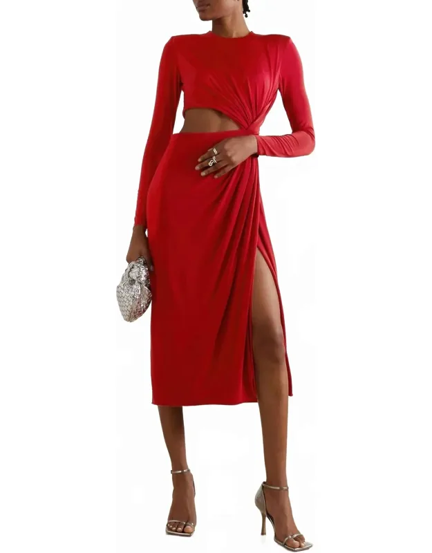 Long Sleeve Jersey Dress With Cut Out Detail