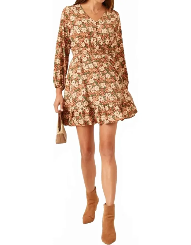 Floral Print Smocked Waist Button Detail Dress