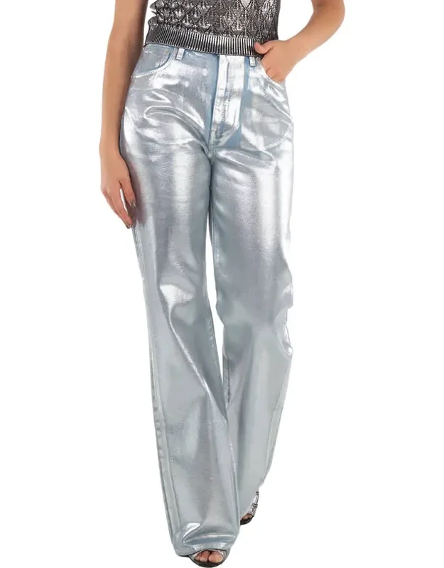 Straight Leg Metallic Denim Jeans