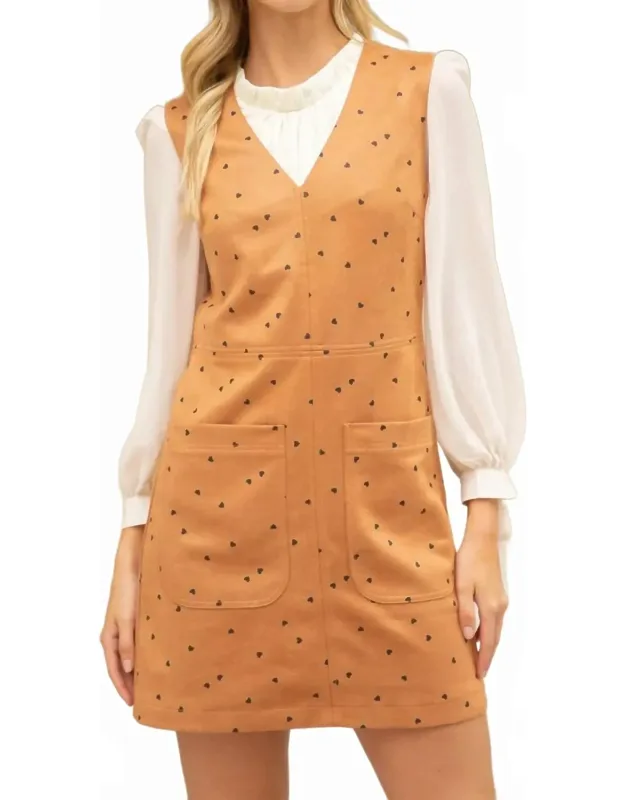 All Over Heart Pattern Suede Mini Dress