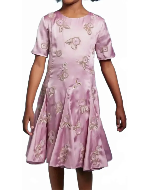 Floral Embroidered Satin Dress