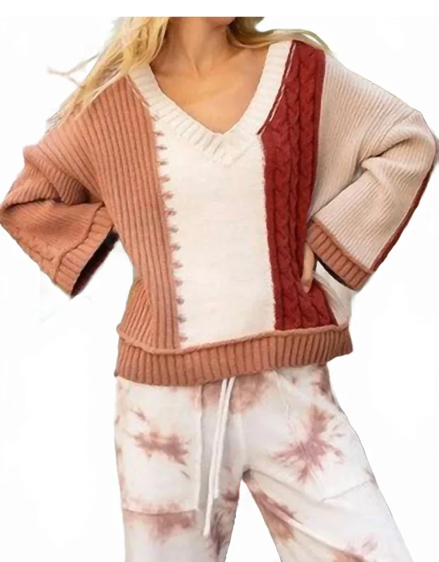 Color Block V-neck Sweater