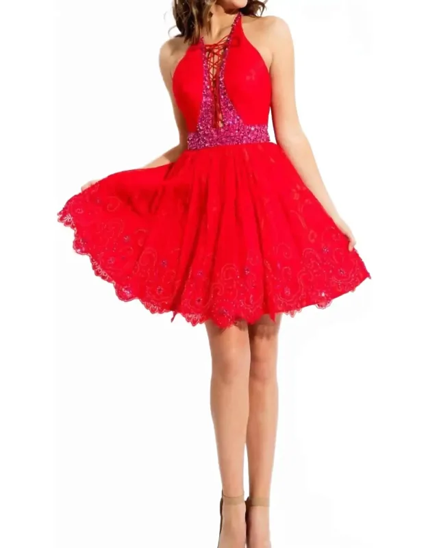 Lace Open Back Short Prom Dress