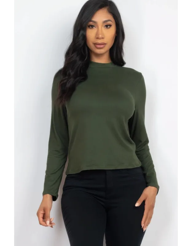 Mock Neck Solid Long Sleeve Top