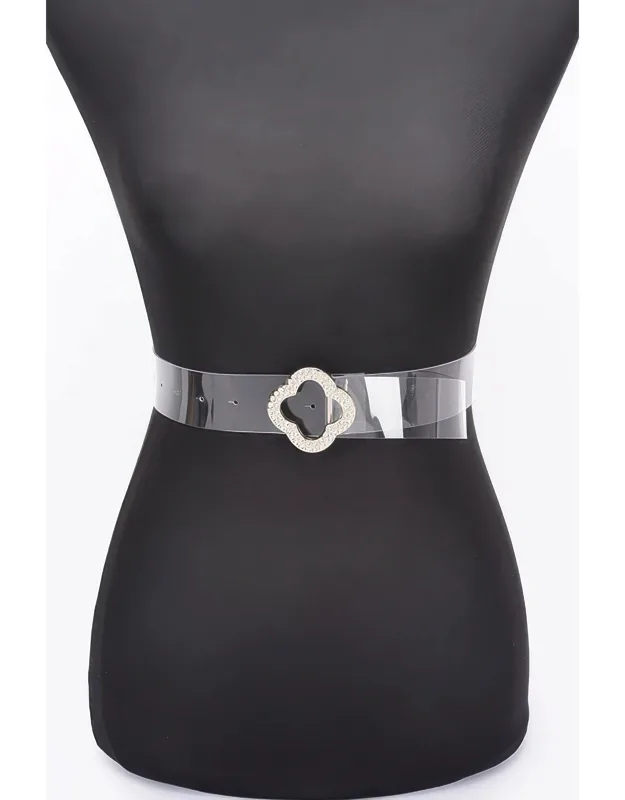 Rhinestone Metal Buckle Clear Belt