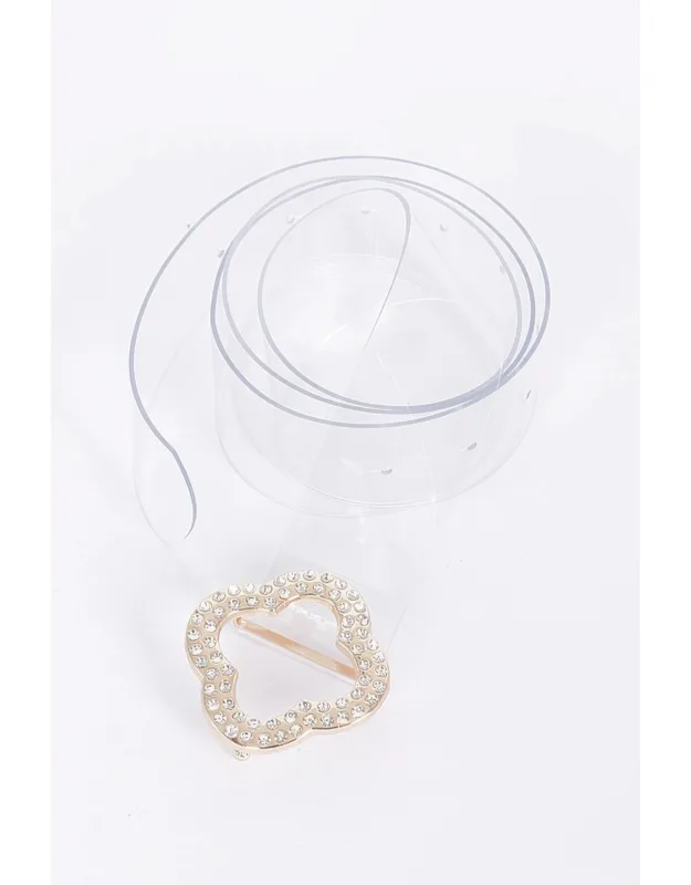 Rhinestone Metal Buckle Clear Belt