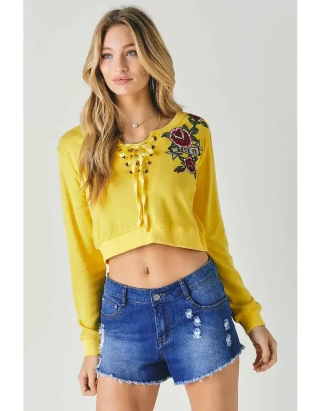 Floral Embroidered Cropped Sweatshirt