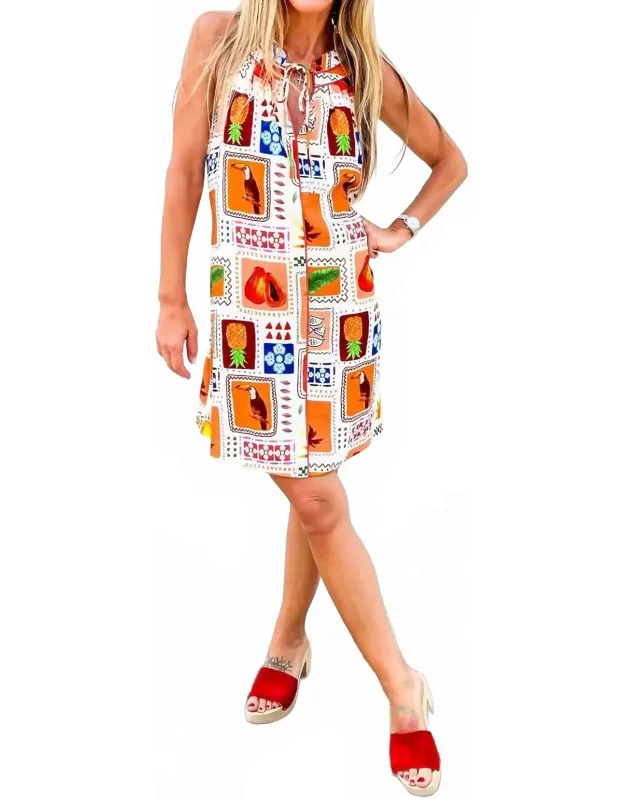 Grid Print Halter Dress