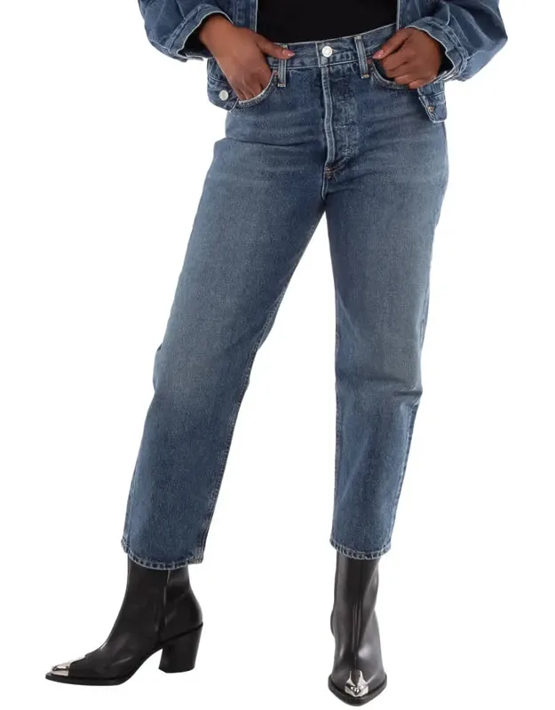 Imagine Mid Dark Indigo 90s Crop Mid Rise Straight Jeans