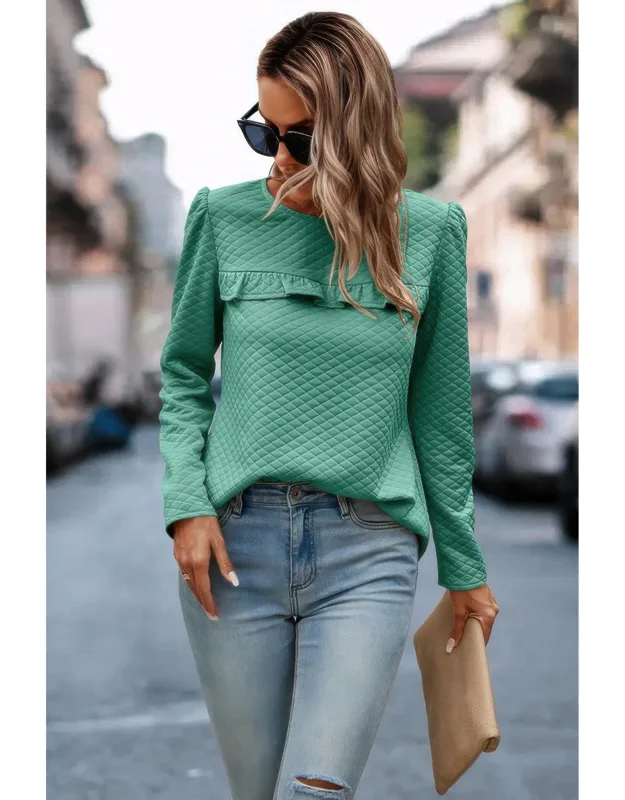 Ruffled Detail Crewneck Pullover
