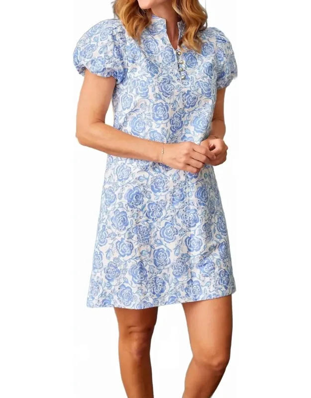 Rose Printed Eyelet Button Tunic Dress