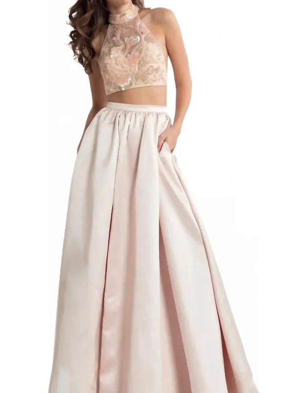 Beaded Matte Satin Two-piece Prom Dress