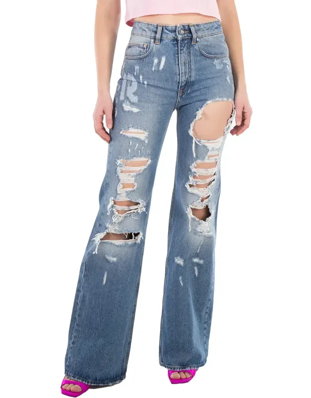 Ripped-detailing Cotton Wide-leg Jeans
