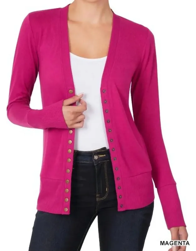 Torie Ribbed Detail Snap Button Cardigan