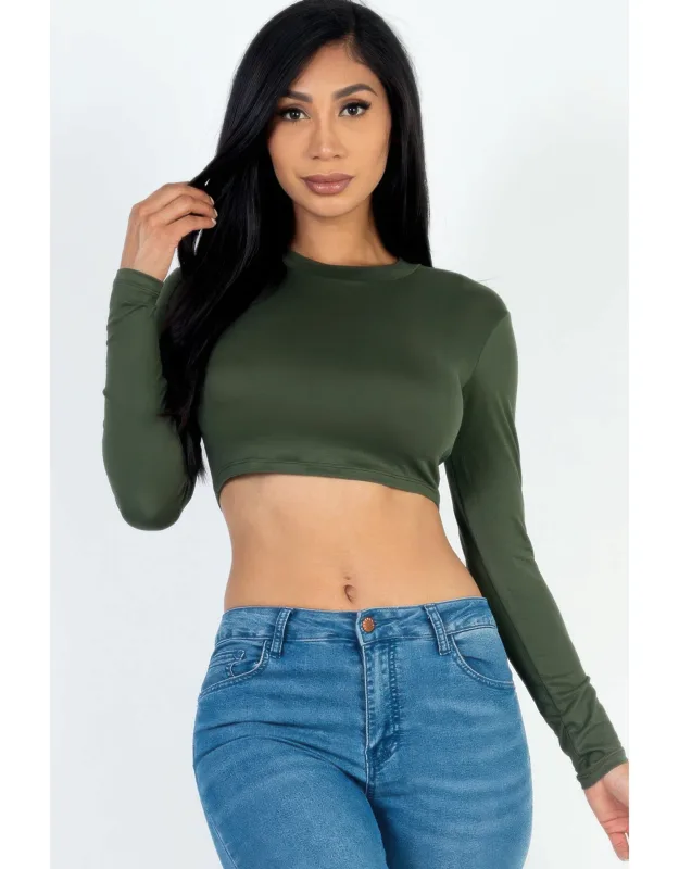 Crew Neck Long Sleeve Cropped Top