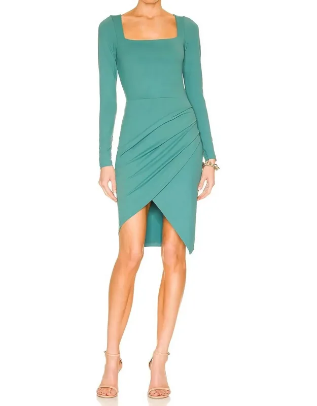 Wrap Bottom Long Sleeve Square Neck Mini Dress
