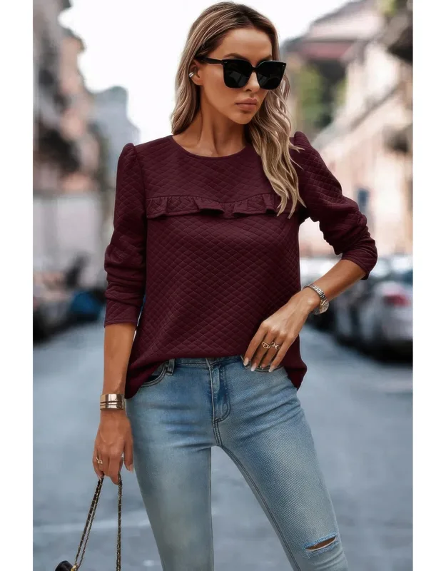 Ruffled Detail Crewneck Pullover