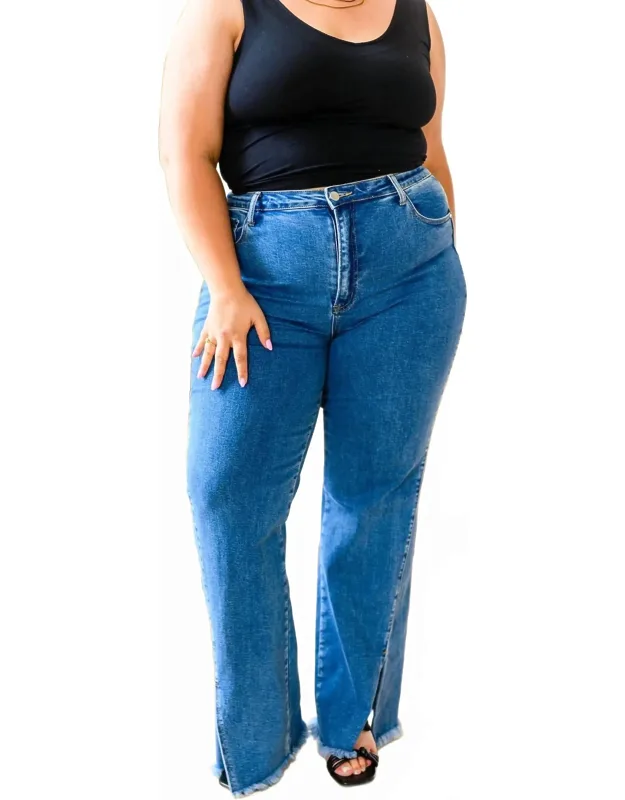 High Waist Split Hem Straight Leg Jeans