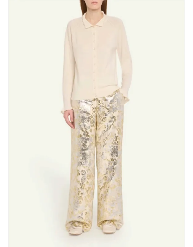 High-rise Metallic Jacquard Pants