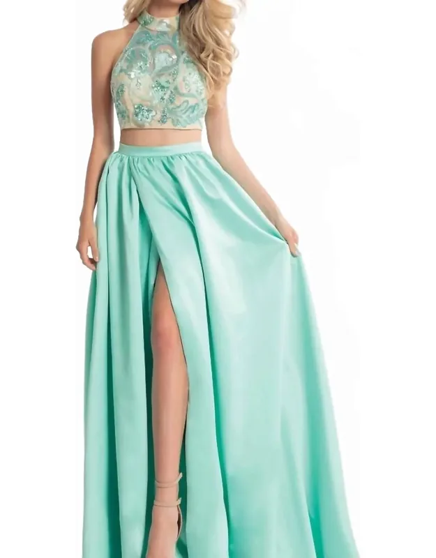 Beaded Matte Satin Two-piece Prom Dress