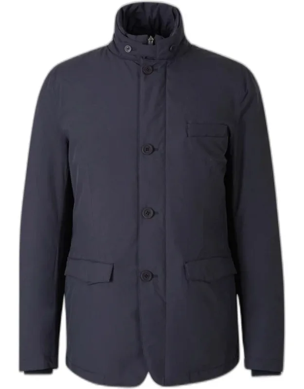 Long Puffer Jacket With High Collar And Detachable Hood