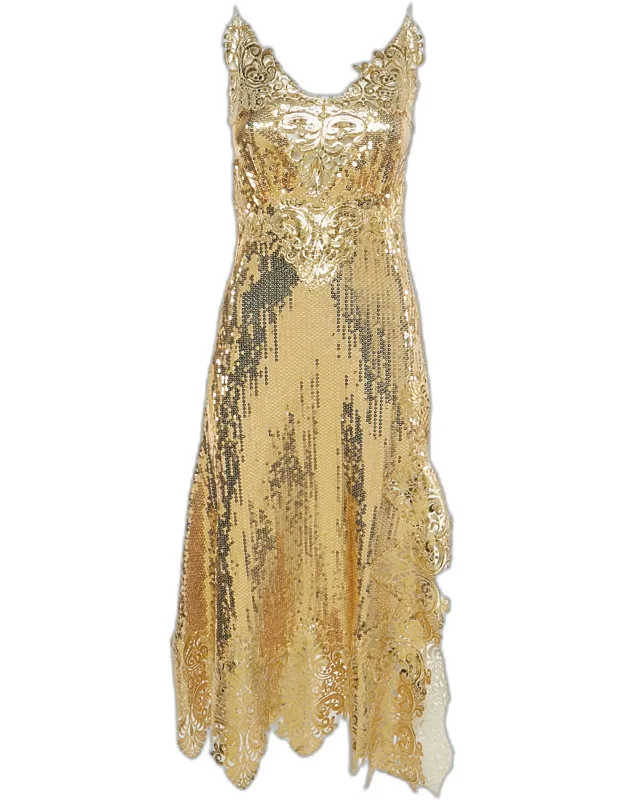 Gold Sequin Long Sleeveless Dress