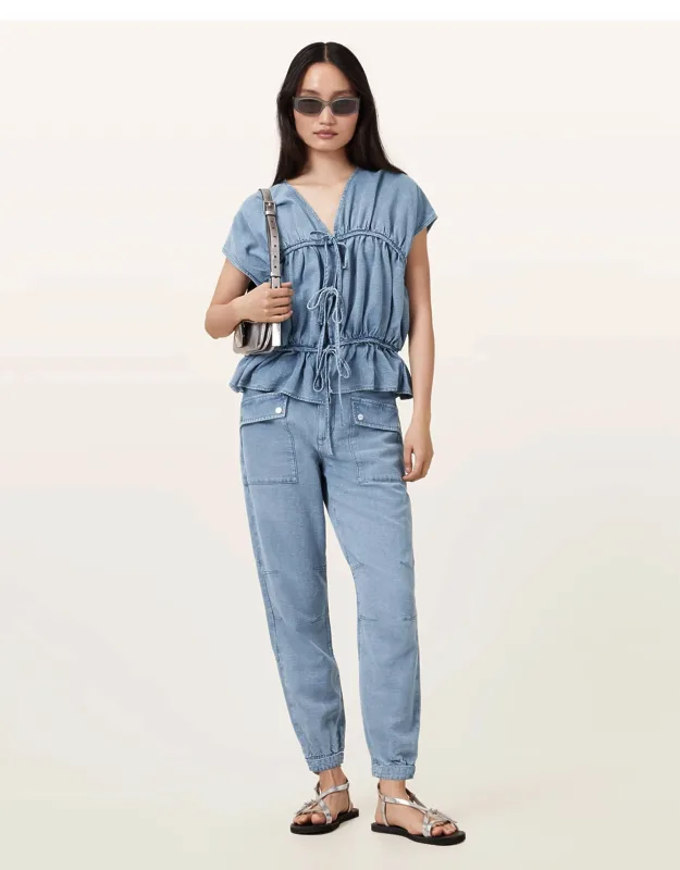 High-rise Cargo Linen Blend Pants