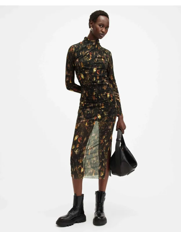 Mesh Printed Midi Dress
