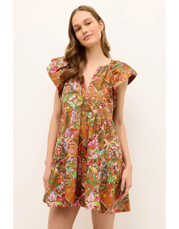 Kara Dress With Flutter Sleeves And Tiered Skirt
