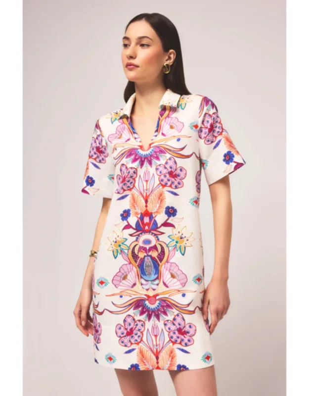 Dede Dress With Polo Collar And Tropical Print