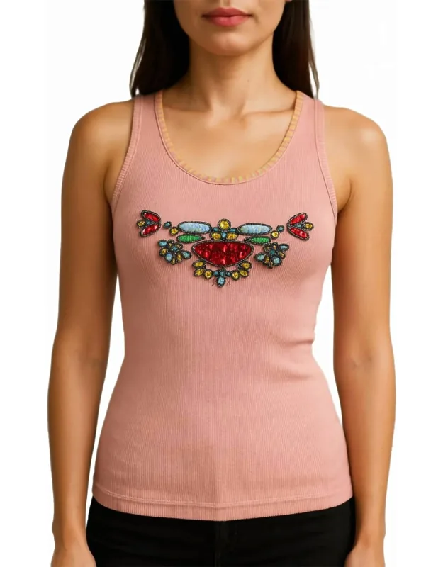Sleeveless Top With Embroidery And Beaded Details