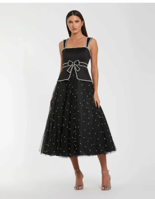 Sleeveless Embellished Crepe And Tulle Wedding Guest Midi Dress
