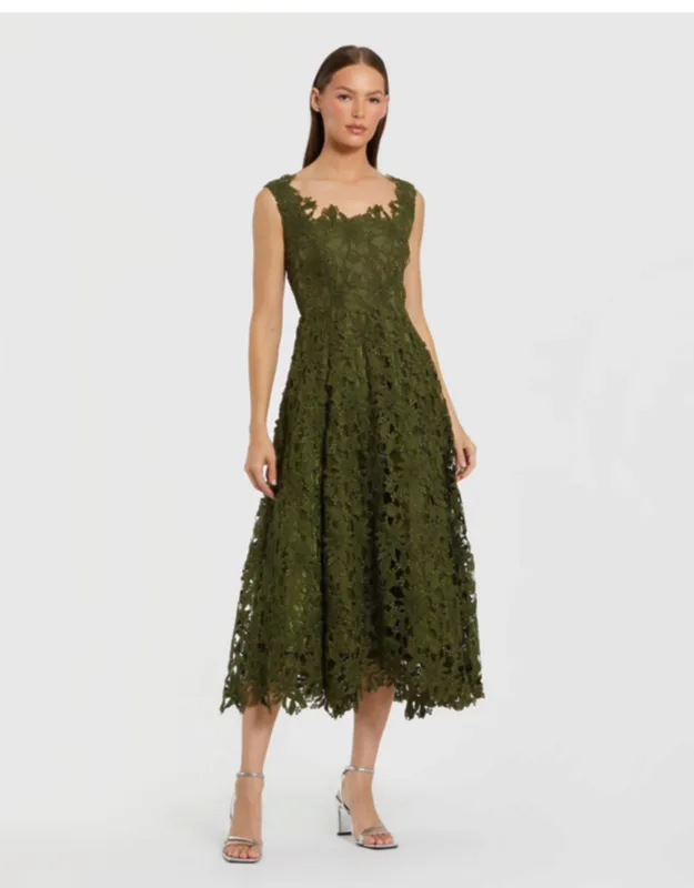 Sleeveless Embroidered Lace A-line Wedding Guest Midi Dress