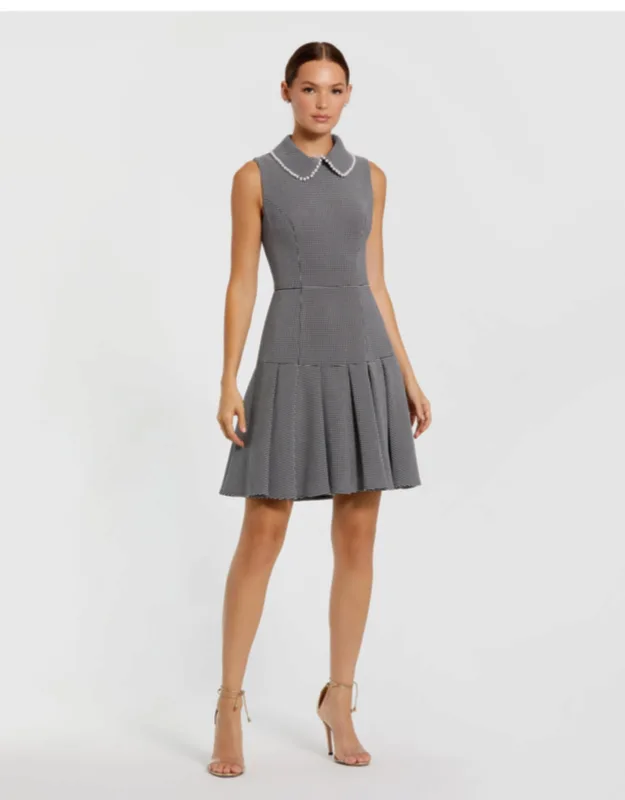 Sleeveless Collared Boucle Wedding Guest Mini Dress