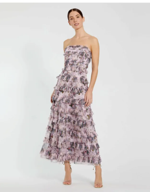 Strapless Micro Ruffle Wedding Guest Dress