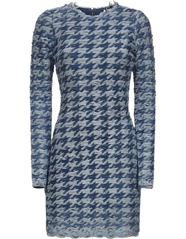 Frayed-houndstooth Mini Dress