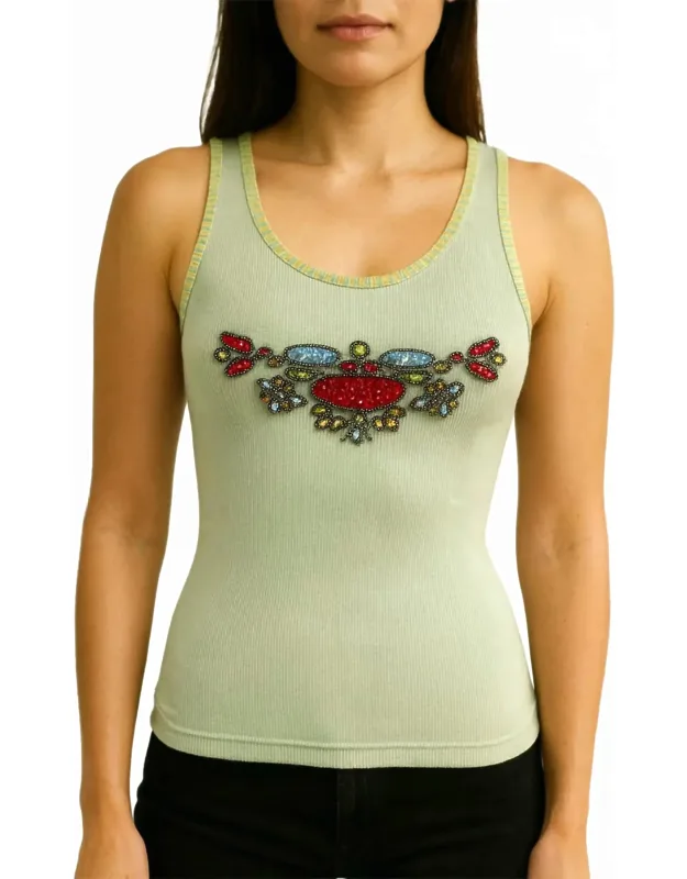 Sleeveless Top With Embroidery And Beaded Details