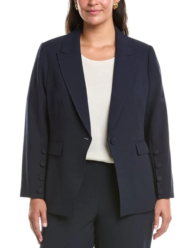 Tahari Asl Blazer With Front Pockets And One-button Closure