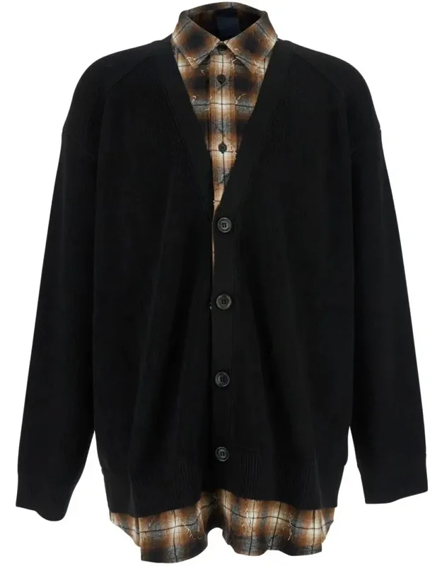 Sweater With Layered Design And Classic Collar In Cotton And Wool Blend