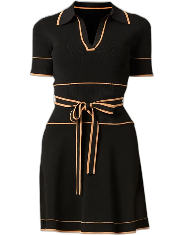 Tie-waist Rib Knit Mini Dress