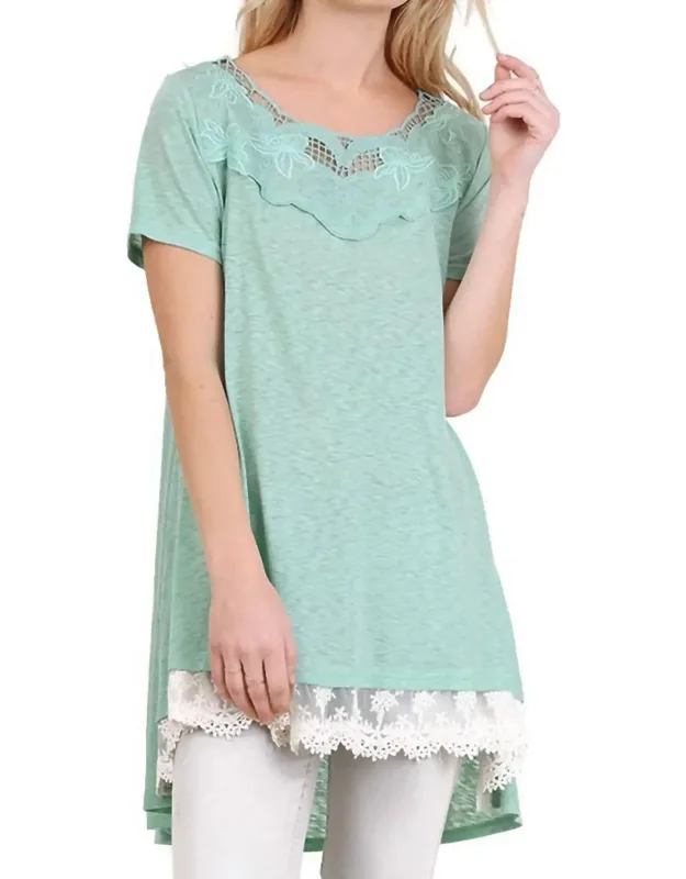 Floral Crochet Lace Trim Tunic