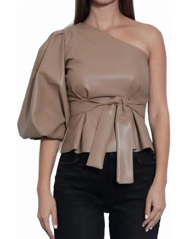 Faux Leather One Shoulder Top
