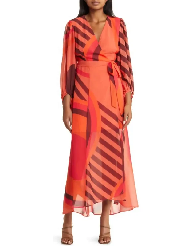 Geo Print Long Sleeve Wrap Dress