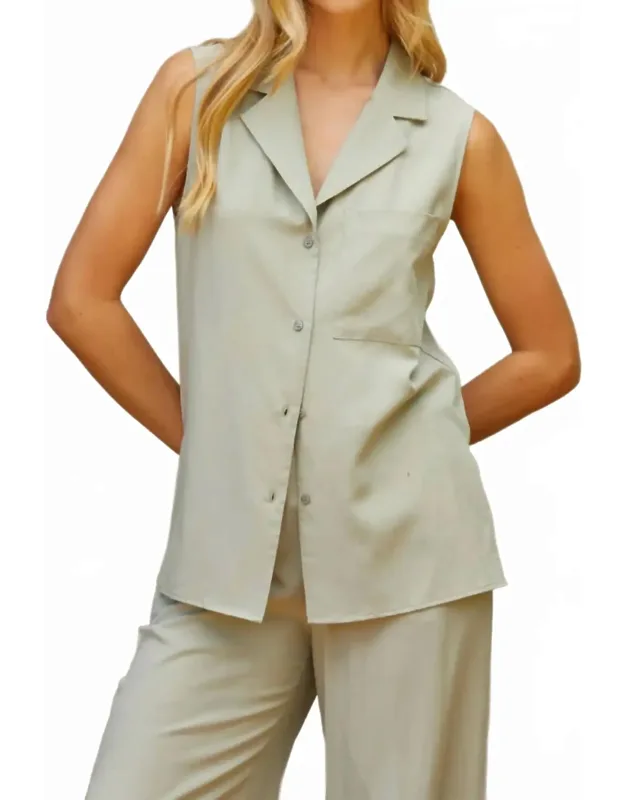 Sleeveless Button Up Top