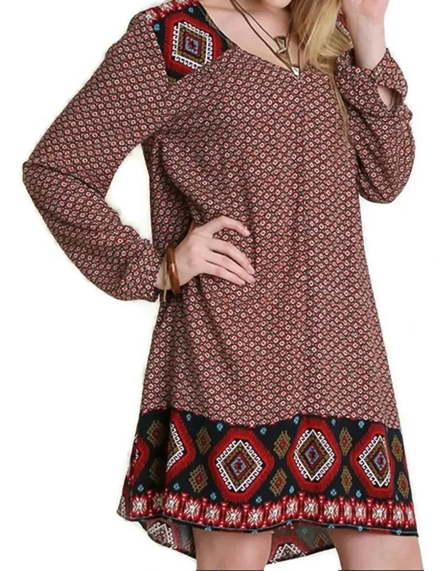 Border Print Peasant Dress