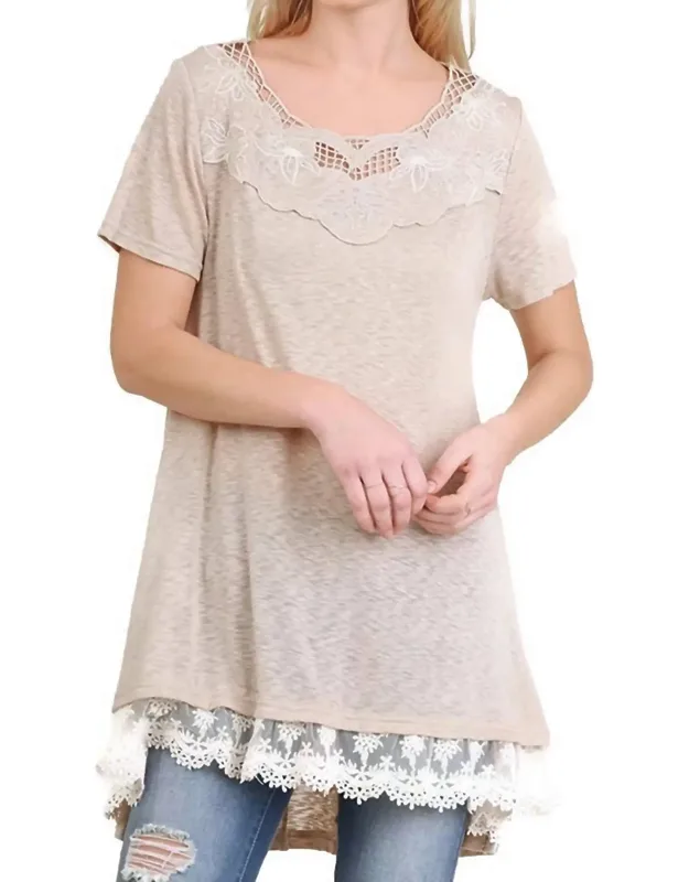 Floral Crochet Lace Trim Tunic
