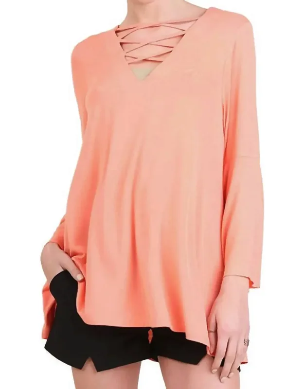 Crossed Neck Bell Sleeve Tunic