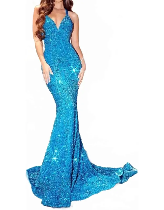 Open Back Sequin Prom Dress